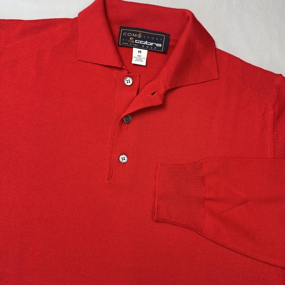 Como Sport by Cobra Golf Sweater Mens Medium Red Merino Wool‎ Knit Polo Italy